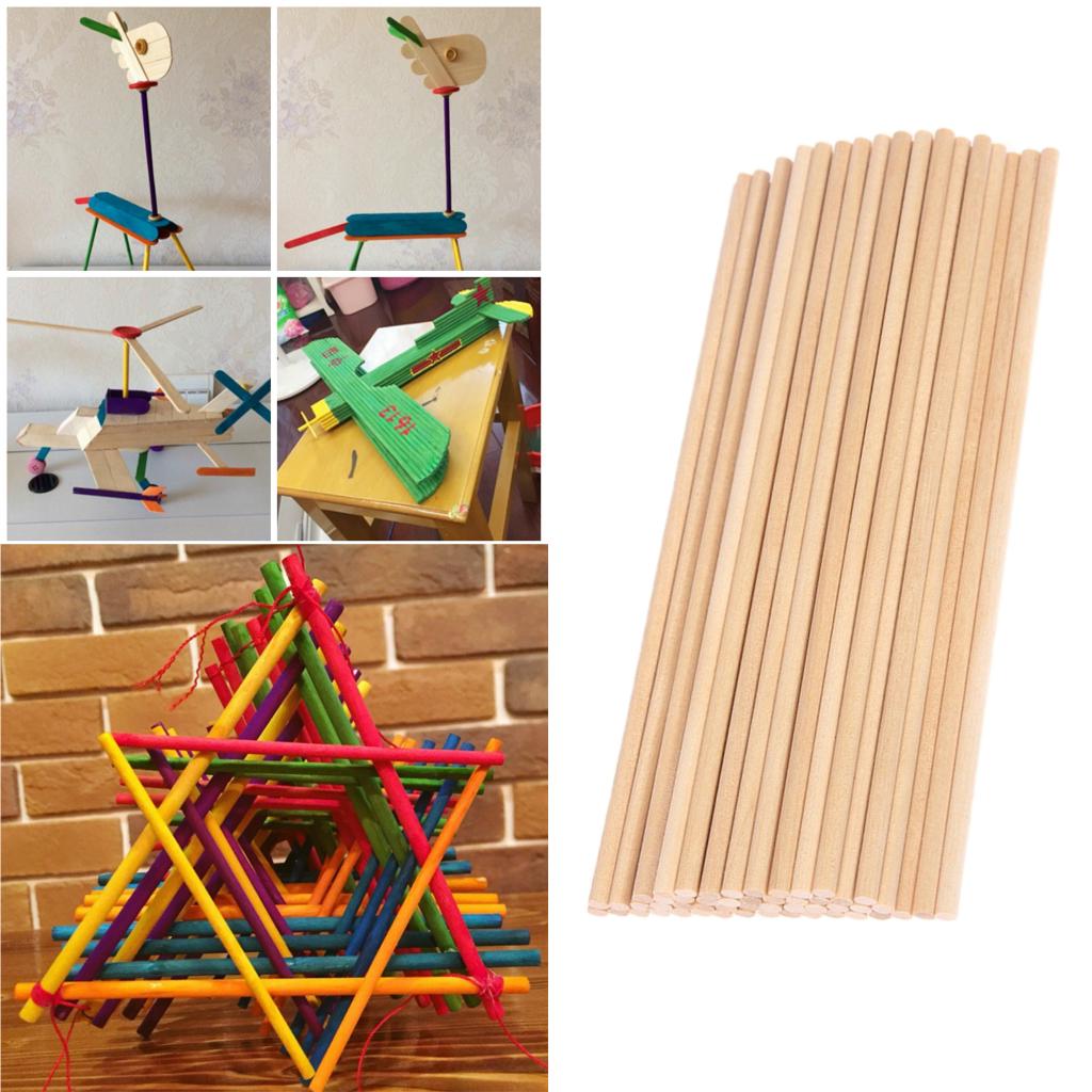 50x Wood Rods for Crafts Natural Craft Wood Pieces DIY Model House Ship Aircraft