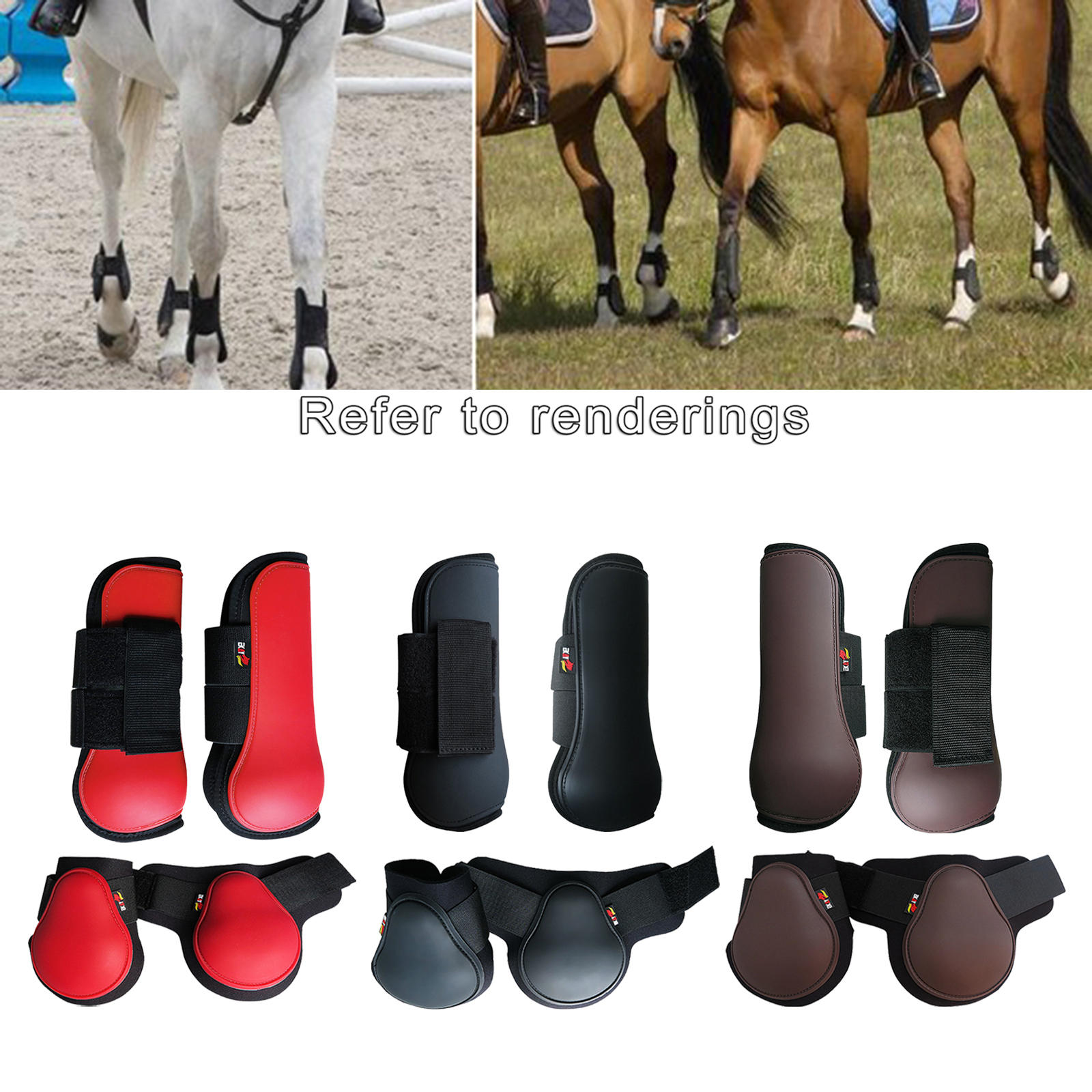 Adjustable Horse Leg Boots Set Equine Front Leg Guard Hind Boots Neoprene Liner Horse Hock Protectors Equestrian Equipment