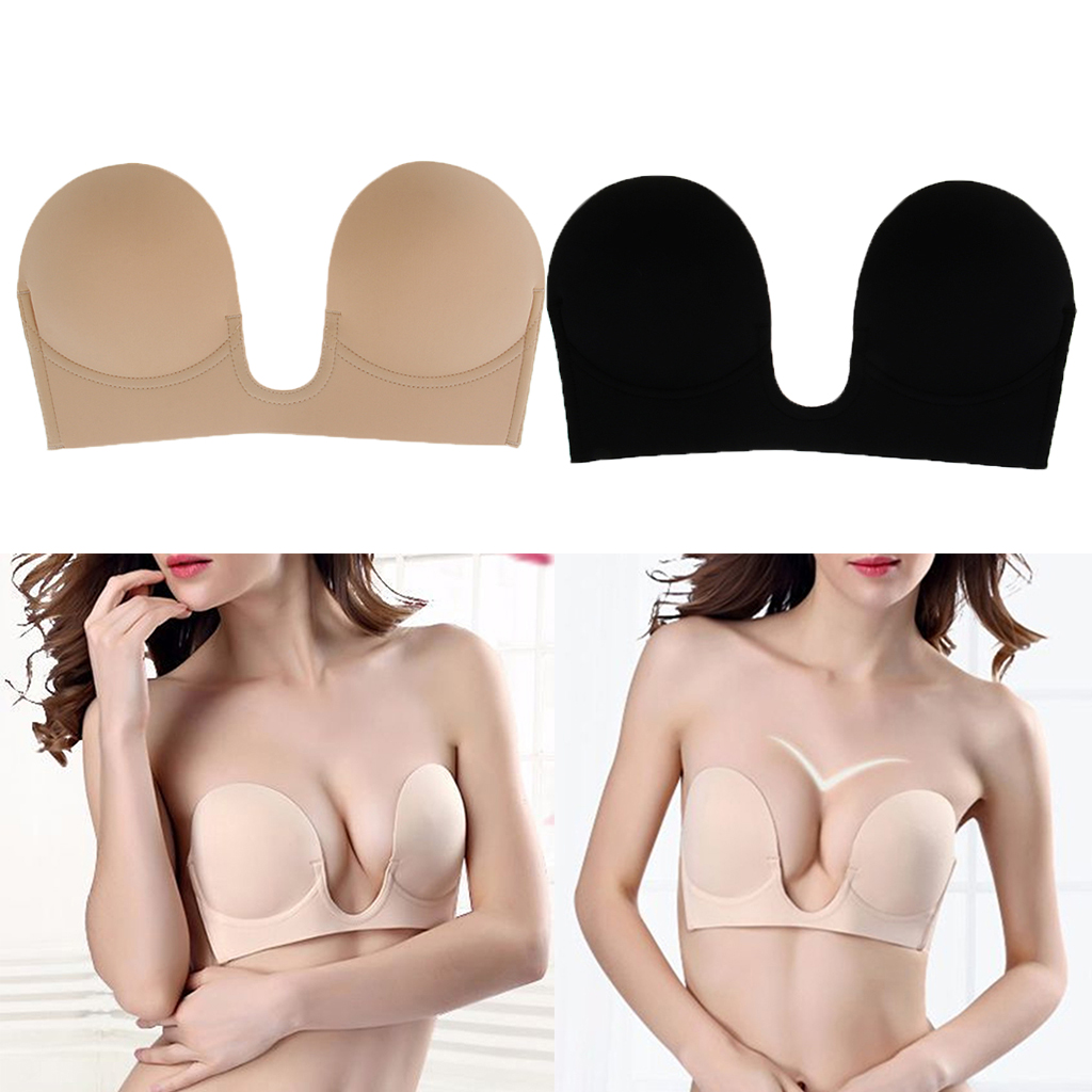 Blesiya Womens Silicone Invisible Strapless Deep U Bra Push Up Gel Backless
