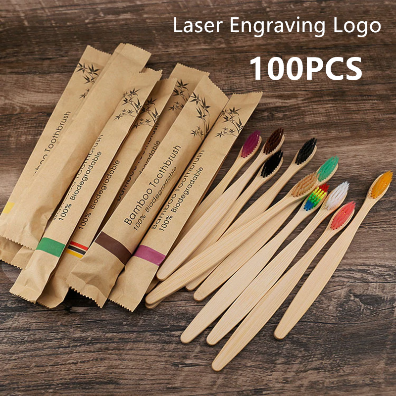 Best of 50 / 100 Pcs Customized Laser Engraving Logo Bamboo Toothbrushes Portable Eco Friendly Wooden Tooth Brush For Adults Children Reviews & Tips