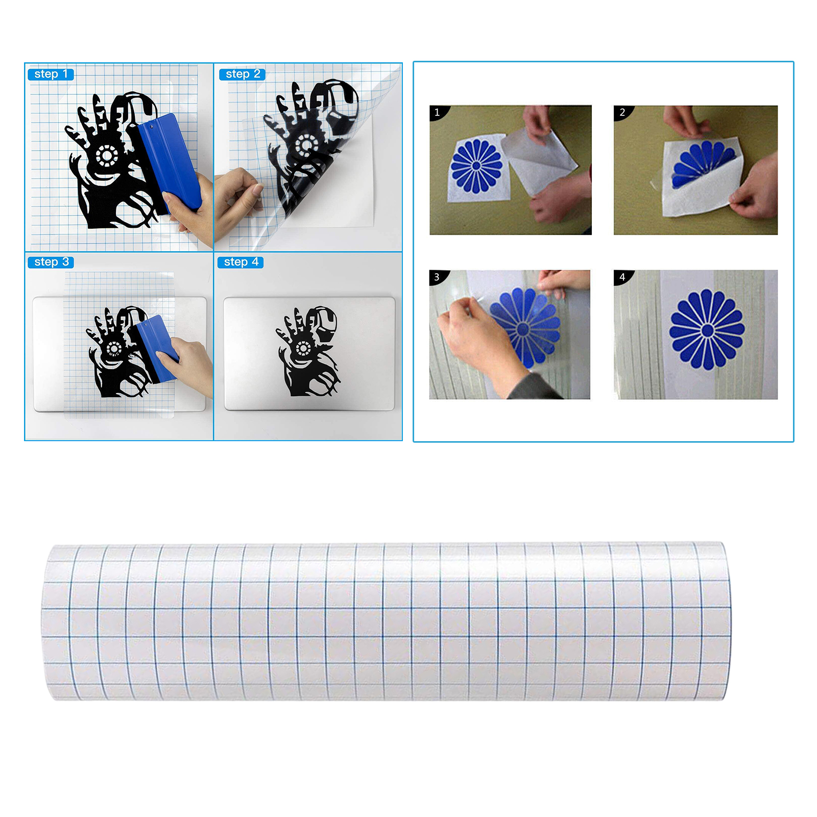 Transfer Tape Roll Vinyl Clear with Square Grid for Home Decor Signs and Window Decal Projects 30x100cm