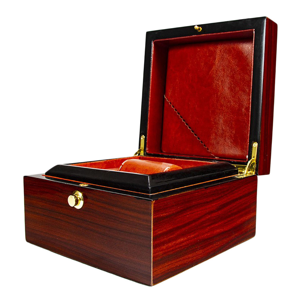 Square Red Wooden Wooden Watch Box Single Gird Wristwatch Display Showcase