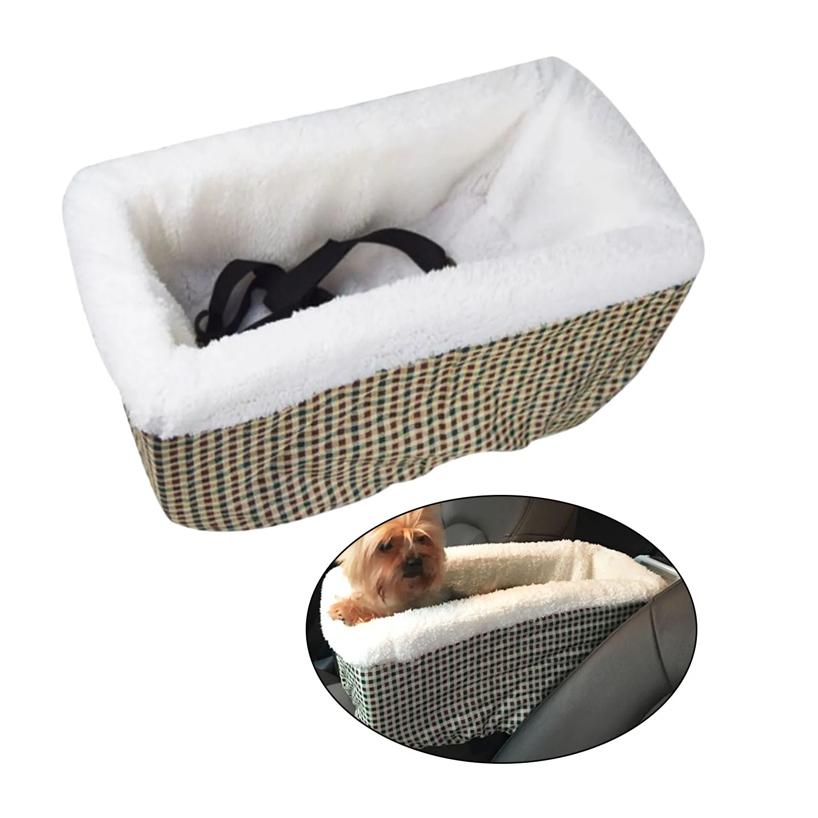 Dog Car Carrier Comfort Anti-slip Puppy Pet Booster Seat Travel Plush Mat Crate for Flip-top Armrest Box Easy Clean Scratchproof