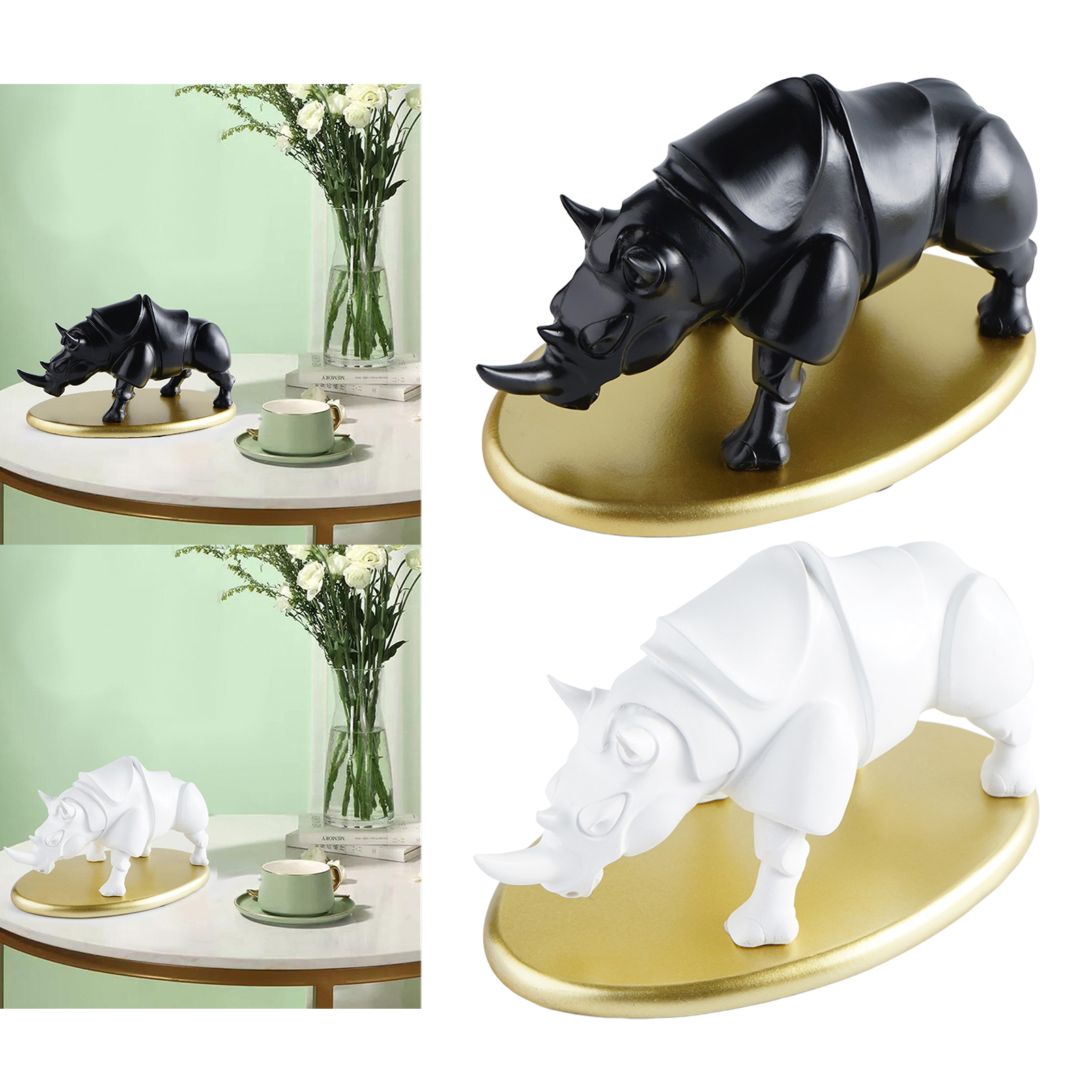 Resin Rhinoceros Sculpture, Handcrafted Art Statue for Living Room Hallway Bedroom Desktop Decor, Housewarming Gift