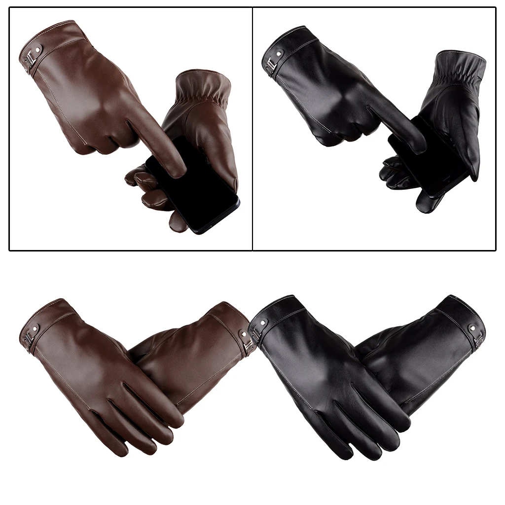 PU Leather Gloves For Men Winter Warm Touchscreen Texting Motorcycle Driving Gloves for Biking Cycling Workout Gift for Dad