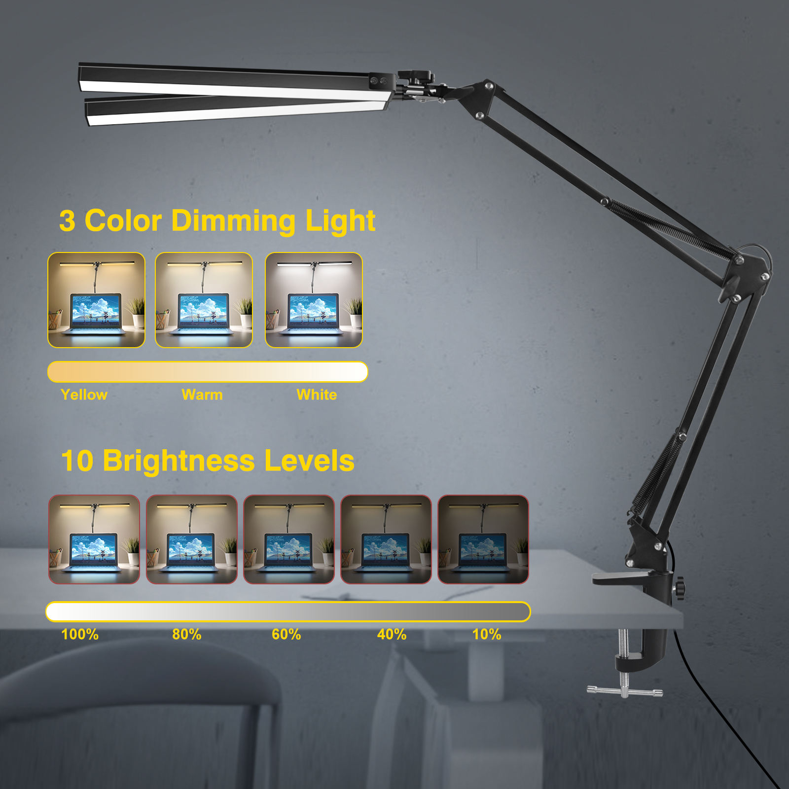 LED Desk Lamp Flexible Folding Light with Clamp for Working Dormitories Reading Study