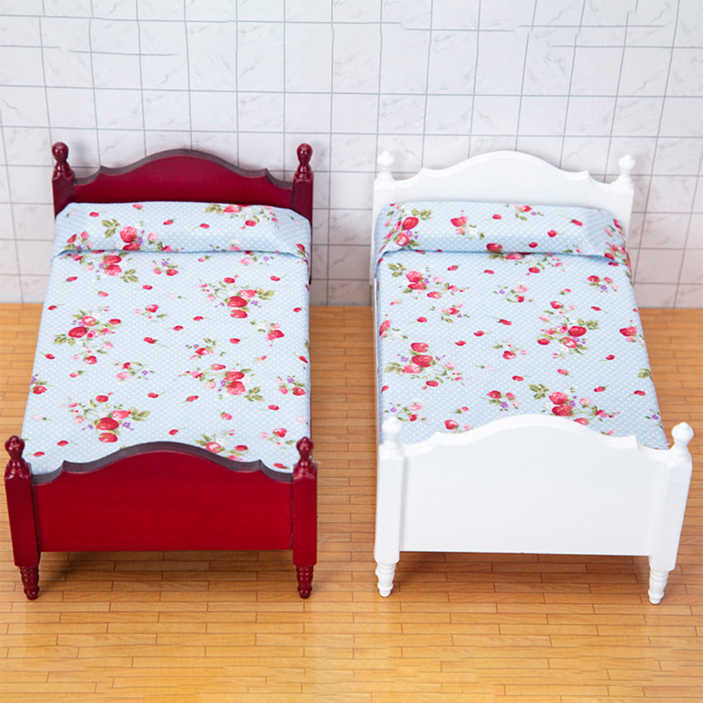 1/12 Miniature Dollhouse Bed Dollhouse Furniture Kids Toys Mini Baby Bed Set Miniature