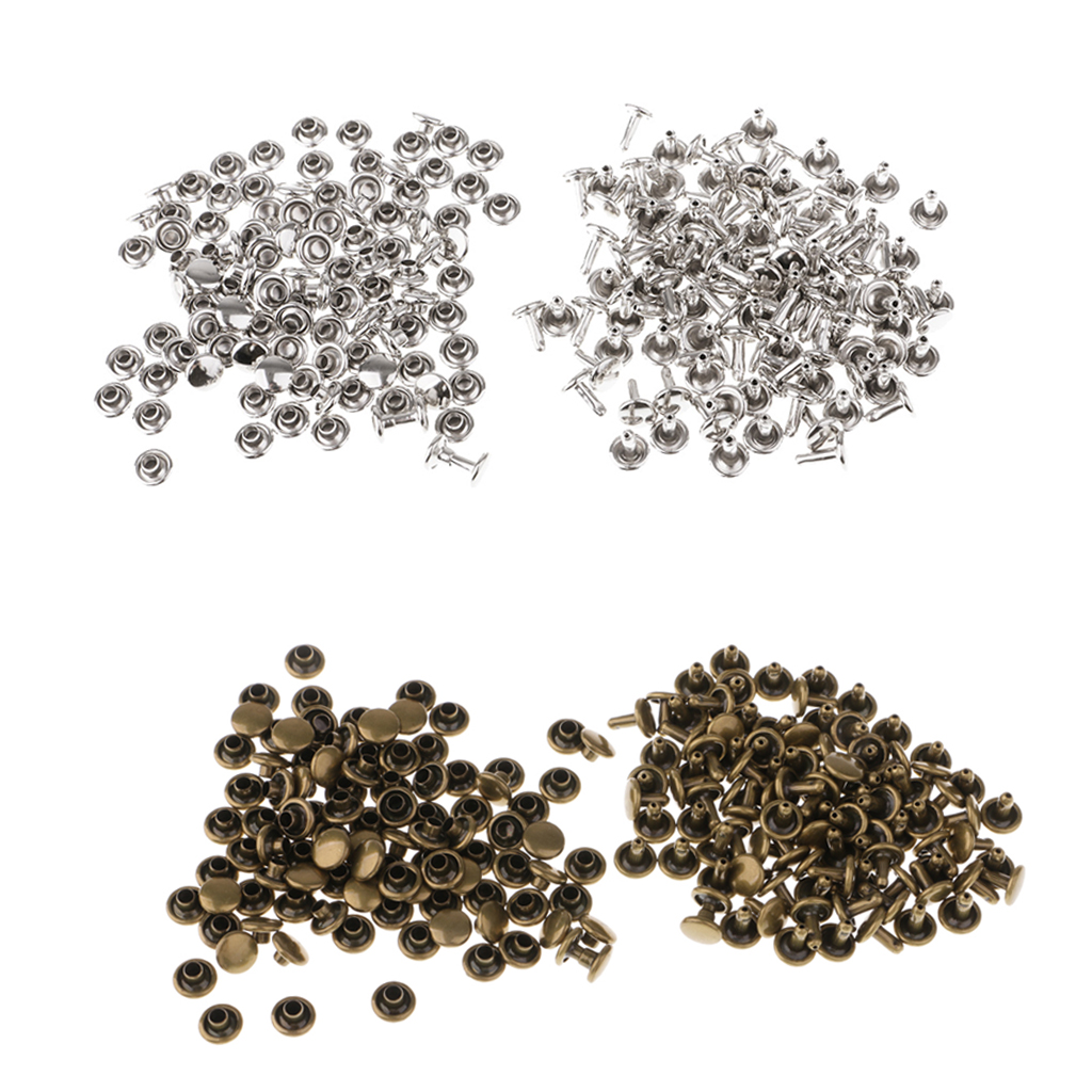 200 Set Double Cap Round  Rivet Studs Buttons for Leather Craft Jeans Bags Clothes