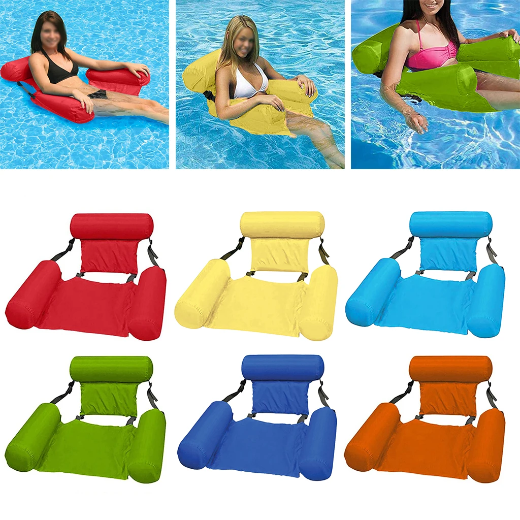 Inflatable Foldable Floating Row Backrest Air Mattresses Bed Beach Swimming Pool Water Sports Lounger Float Chair Hammock Mat