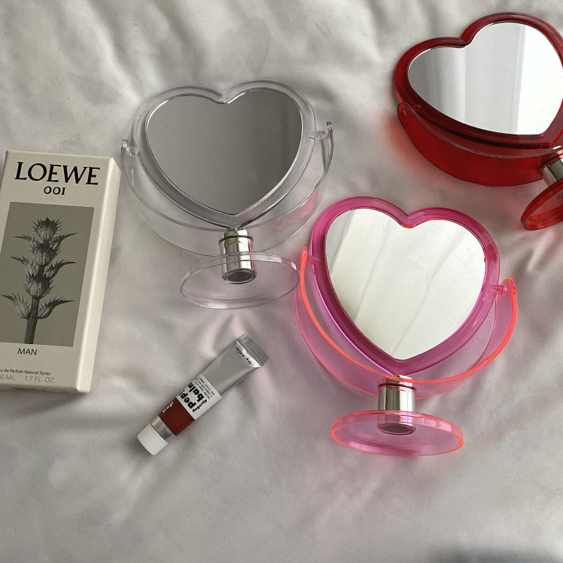 Best of INS Korean Style Heart Shaped Cosmetic Mirror Acrylic Transparent Base Makeup Mirror Double Side Home Bedroom Desktop Mirror Reviews & Tips