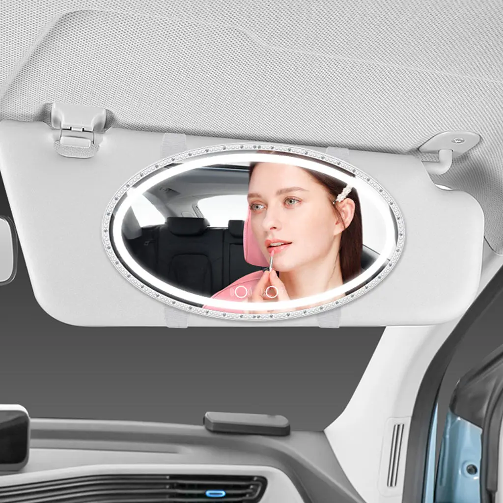 LED Car Visor Makeup Mirror 1200mAh Dual Lighting Modes Cosmetic Mirror Car Sun Visor Mirror with LED Lights Fits for Gift Women