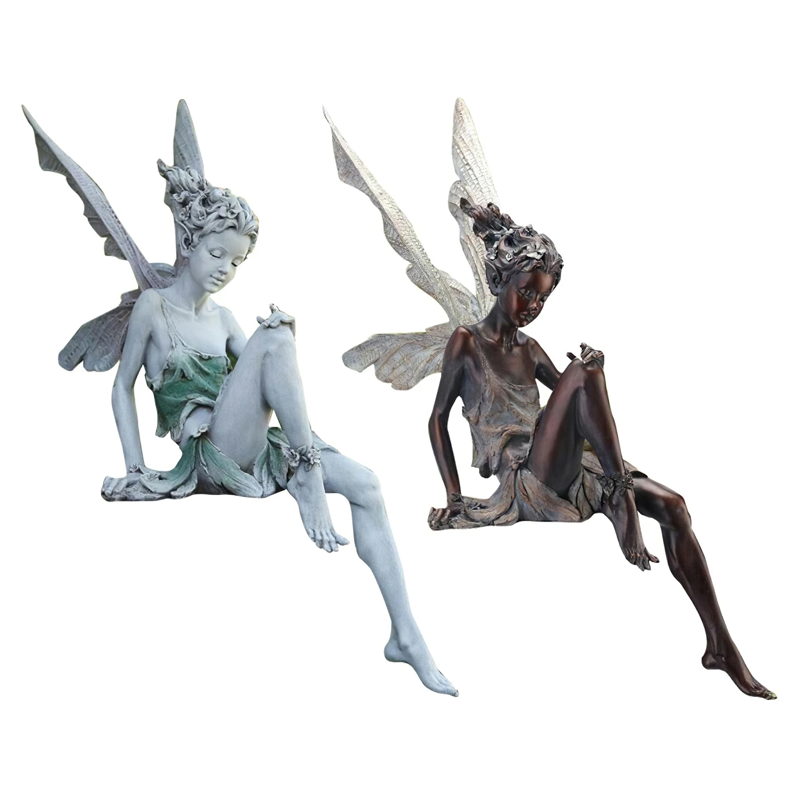 Resin Sitting Fairy Statue Garden Ornament Porch Sculpture Yard Craft Landscaping for Home Garden Decoration