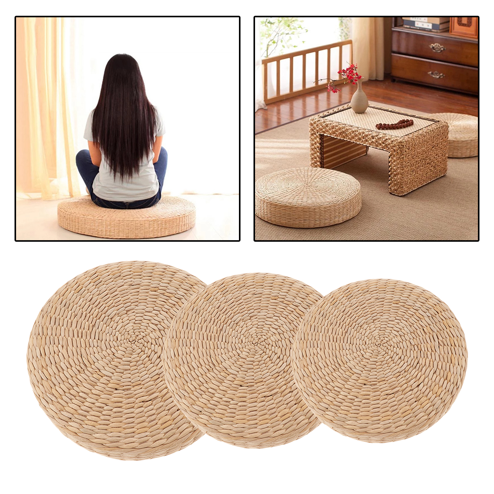 Knitted Straw Flat Seat Cushion Pouf Window Tatami Floor Cushion Home Decor