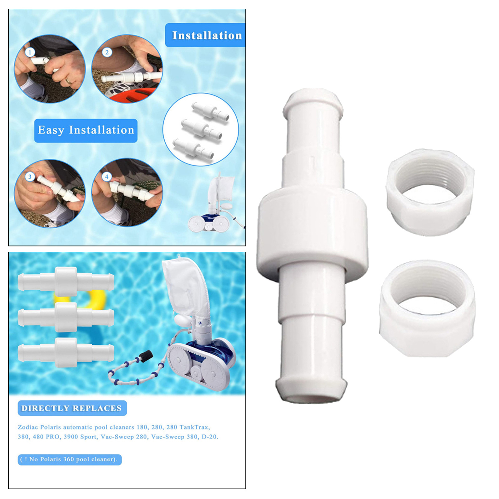 D20 Hose Swivel with 2pcs D15 Feed Hose Nut Pool Cleaner Replement Kits for Polaris 180,280,380 Pool Cleaner