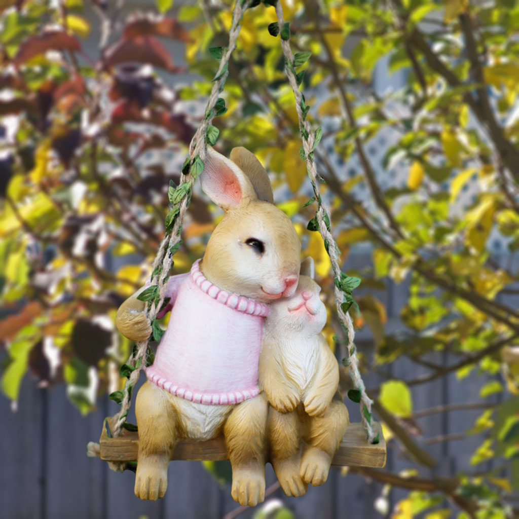 Rabbit Statue Hand Painted Sculpture Model Farm Tree Wall Hanging Decoration