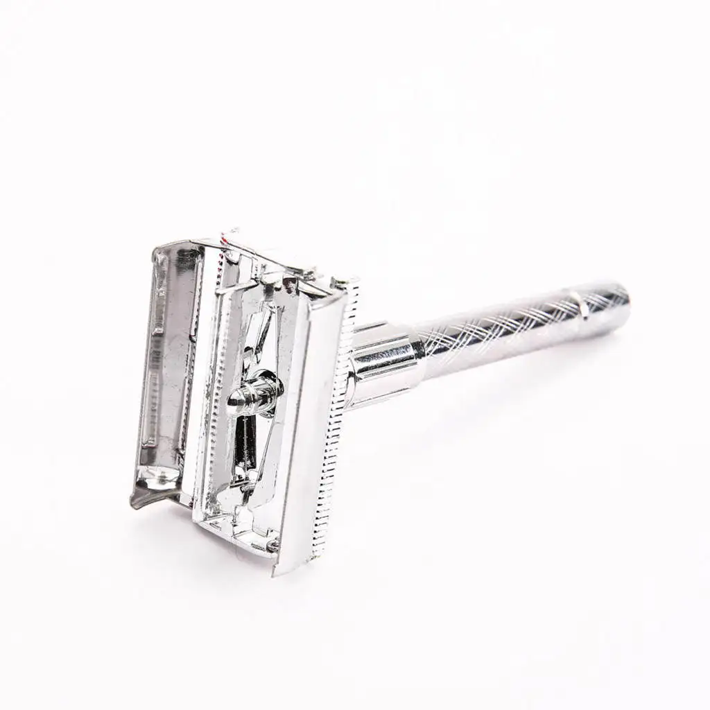 Adjustable Double Edge Razor Safety Razor Long Handle with Blade Traditional Stainless Classic for Travel Home Use Men Beard