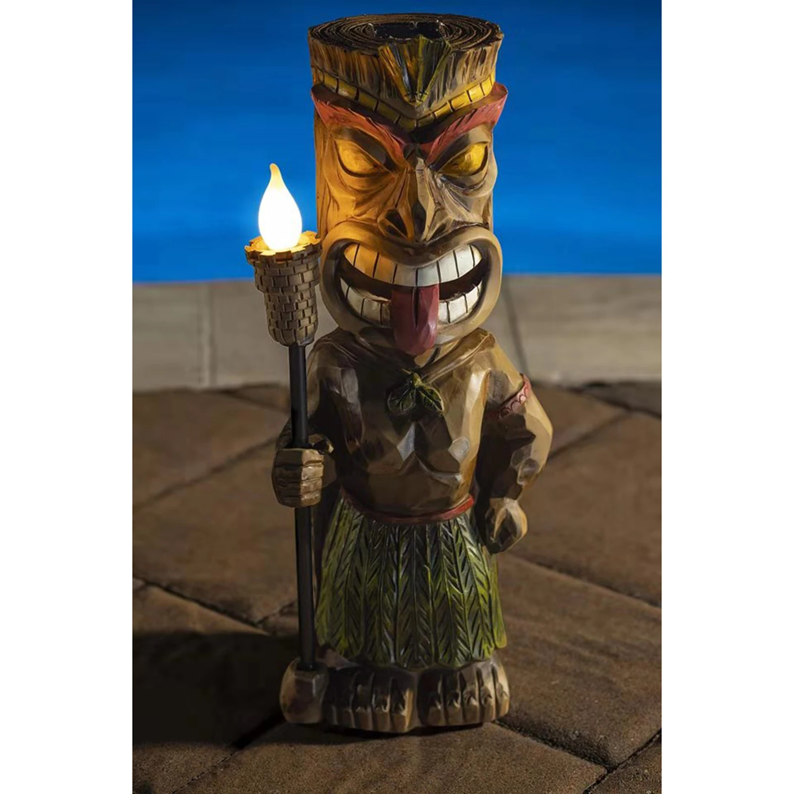 Tiki Solar Powered LED Outdoor Decor Garden Light Tiki Figurine Statue