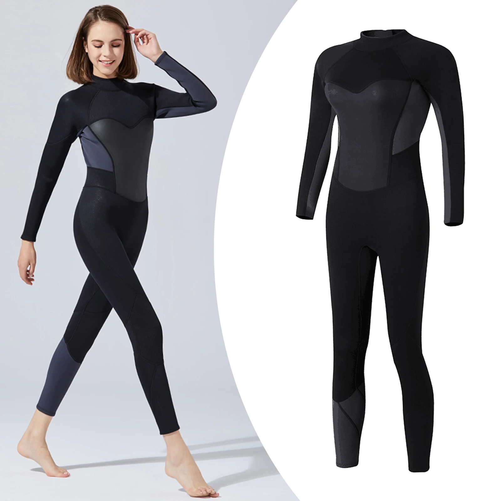 Women Wetsuit 3mm Neoprene Diving Suit Keep Warm Thickened Long Sleeve Full Body Scuba Wet Suit for Surf Snorkeling Swimsuit
