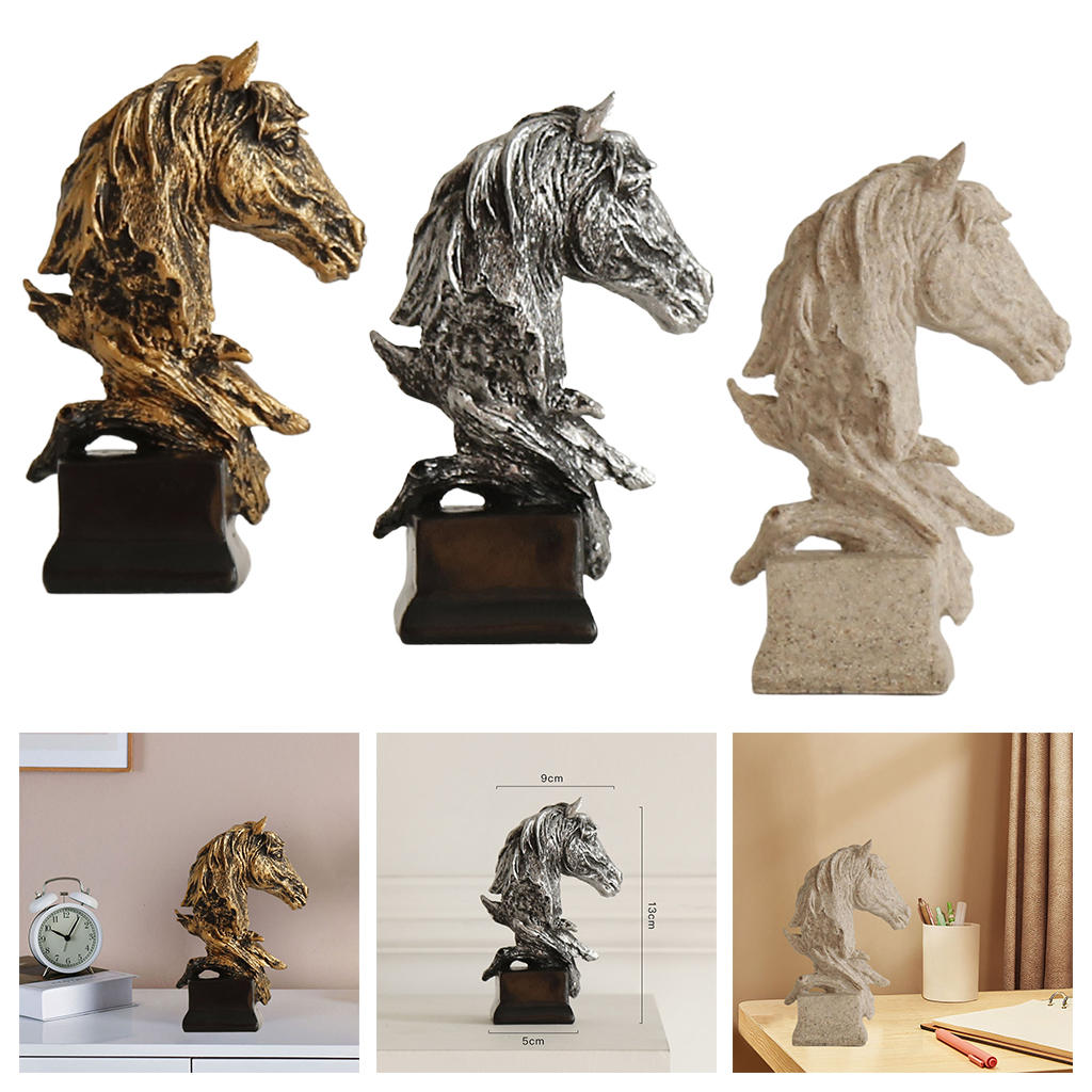 Horse Head Statue Farm House Living Room Decoration Desktop Table Wine Cabinet Arrangement Craft Furnishing Retro Sculpture