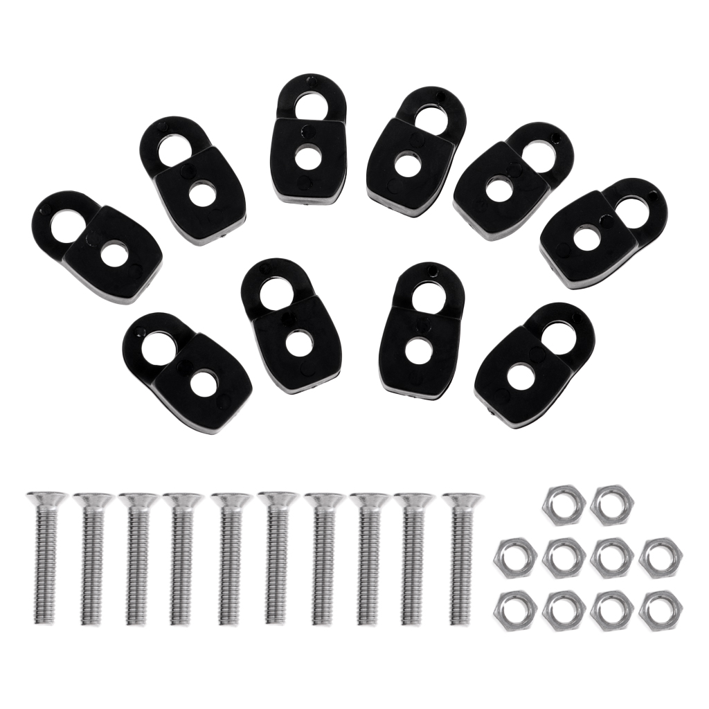 10 Pieces Round Double Hole Rope Buckle Black for Kayak Inflatable Boat