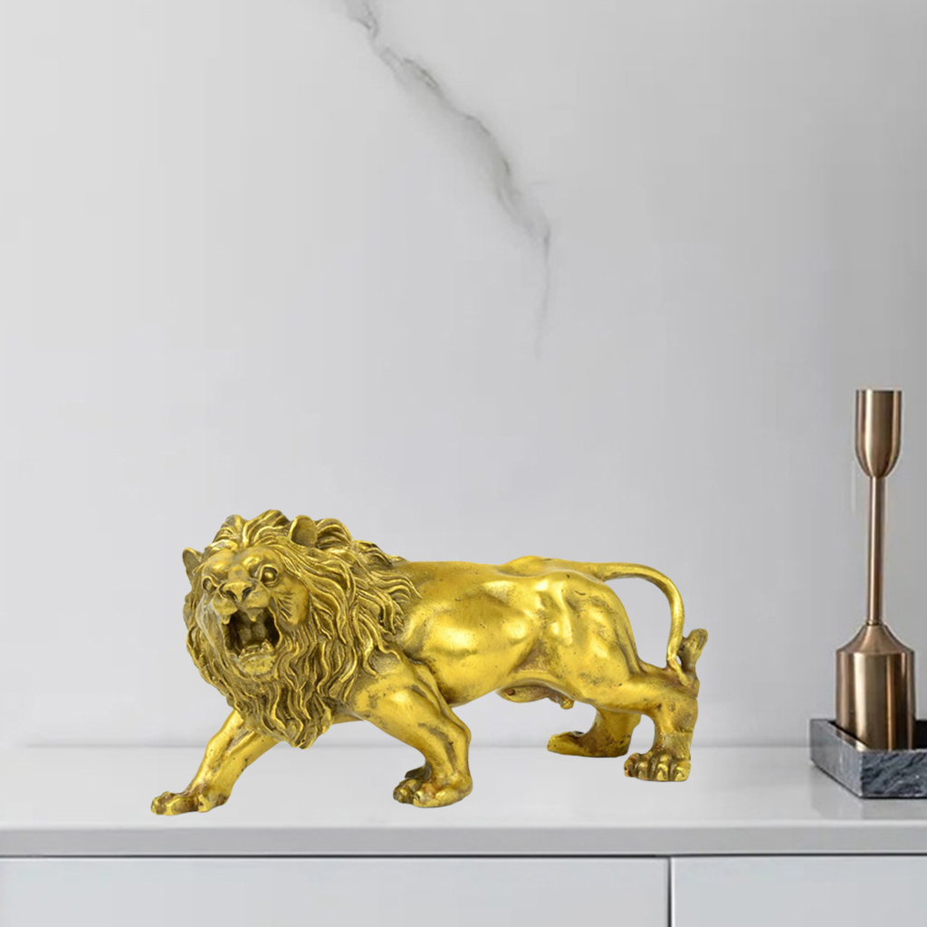 Lion Sculpture Home Office Bar Male Lion Faith Copper Statue Model Crafts Ornaments Animal Art Decor Gift