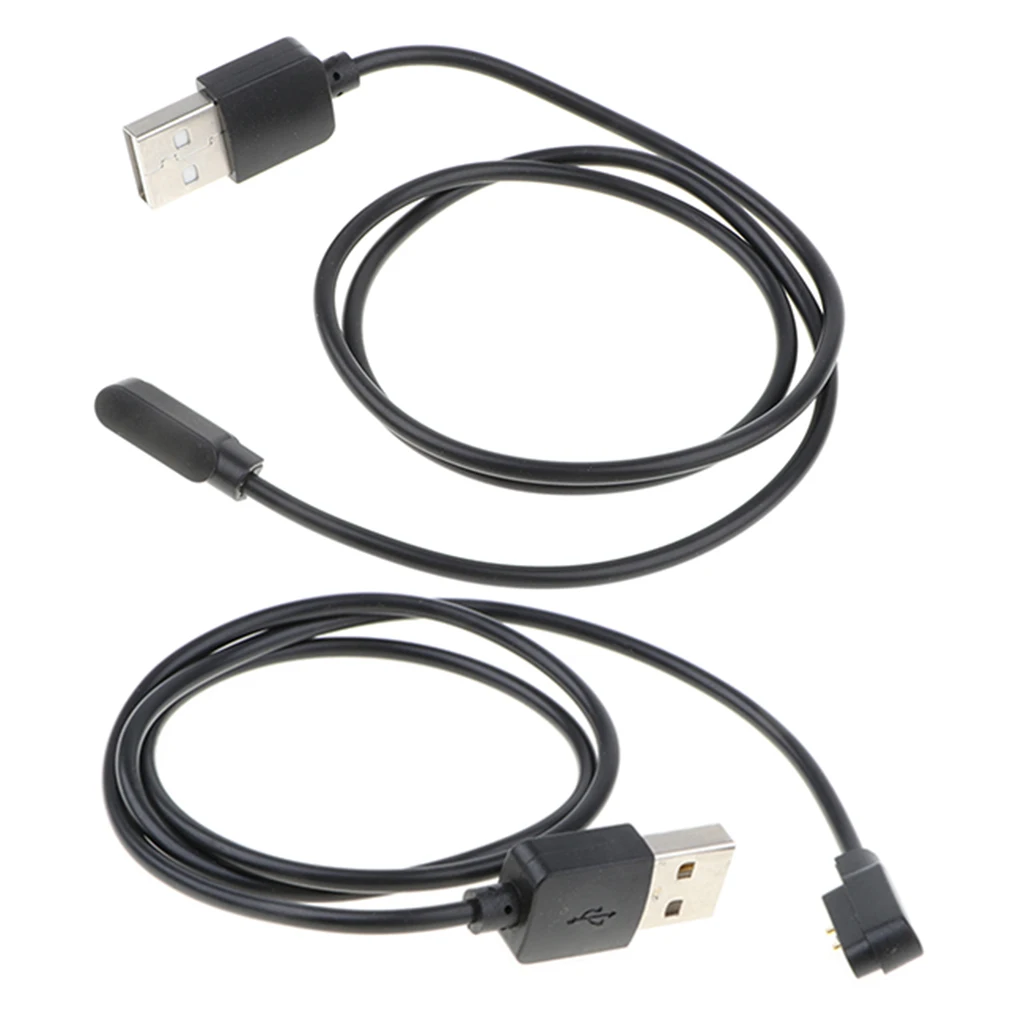 2x Replacement USB 2 Pin Portable Magnetic Charger Charging Cradle Cable for Smart Watch Black