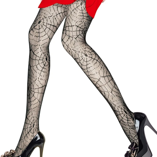 Womens Footless Tights Black Fishnet Floral Delight Pantyhose