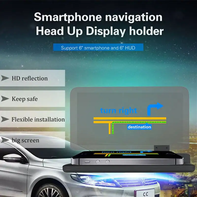 Universal Large 6 Inch Car HUD SUV Phone/GPS Navigation Holder Head Up Display Project Lens Bracket Support