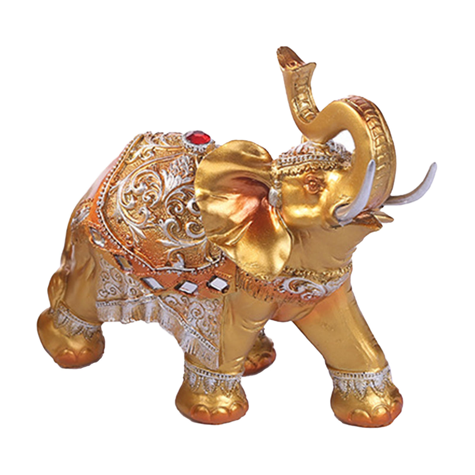 Resin Golden Elephant Statue Collectible Feng Shui Crafts for Father Mom Family Friends
