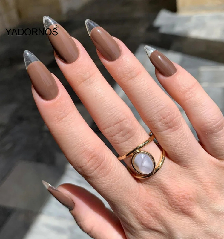 light brown almond nails