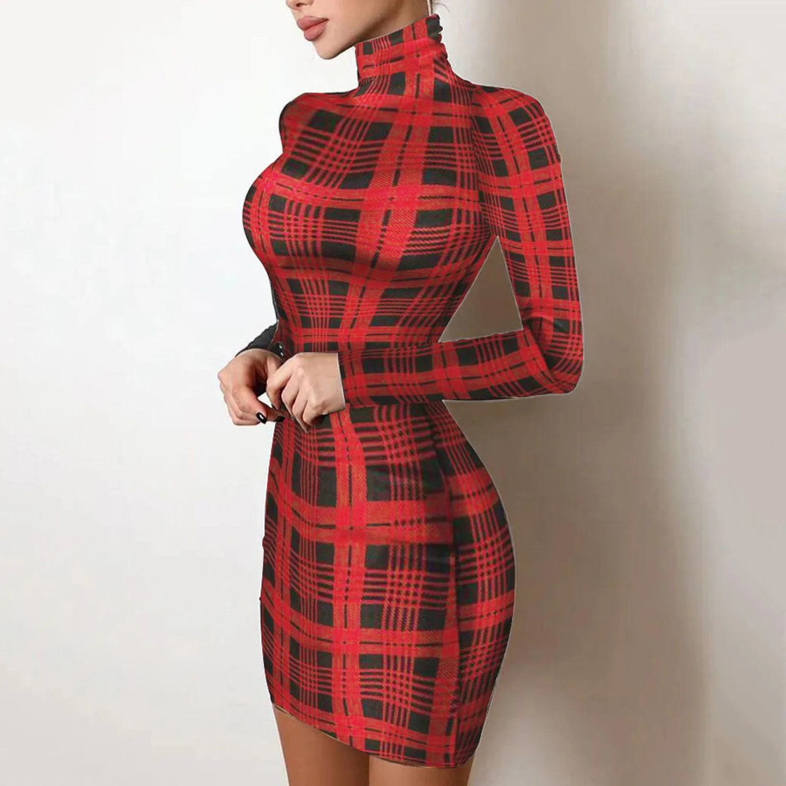 Damska sukienka z długimi rękawami z golfem elastyczna szczupła cienka  chusta moda brokat Split Hems kontrastowa siatka Mini sukienki dla  2021|Suknie| - AliExpress