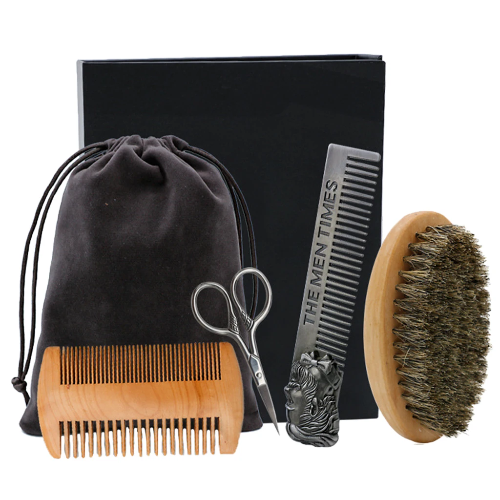 Beard Care Set Beard Brush Made of 100% Pure Wild Boar Bristles & Sandalwood