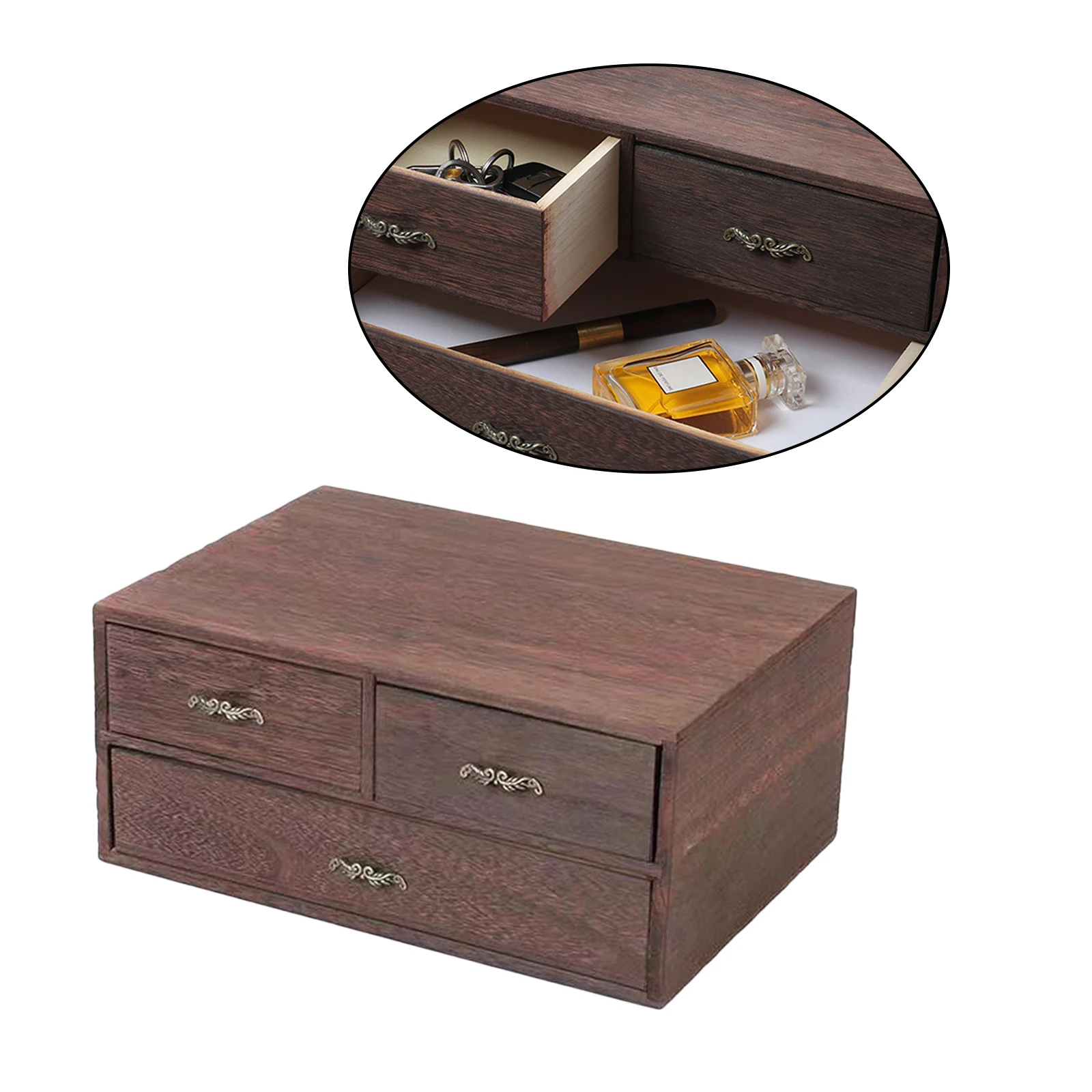 Retro Jewelry Box Drawer Type Organizer Desktop Wood Storage Case Home Decorative Gift Boxes Jewelry Trinket Treasure Organizer