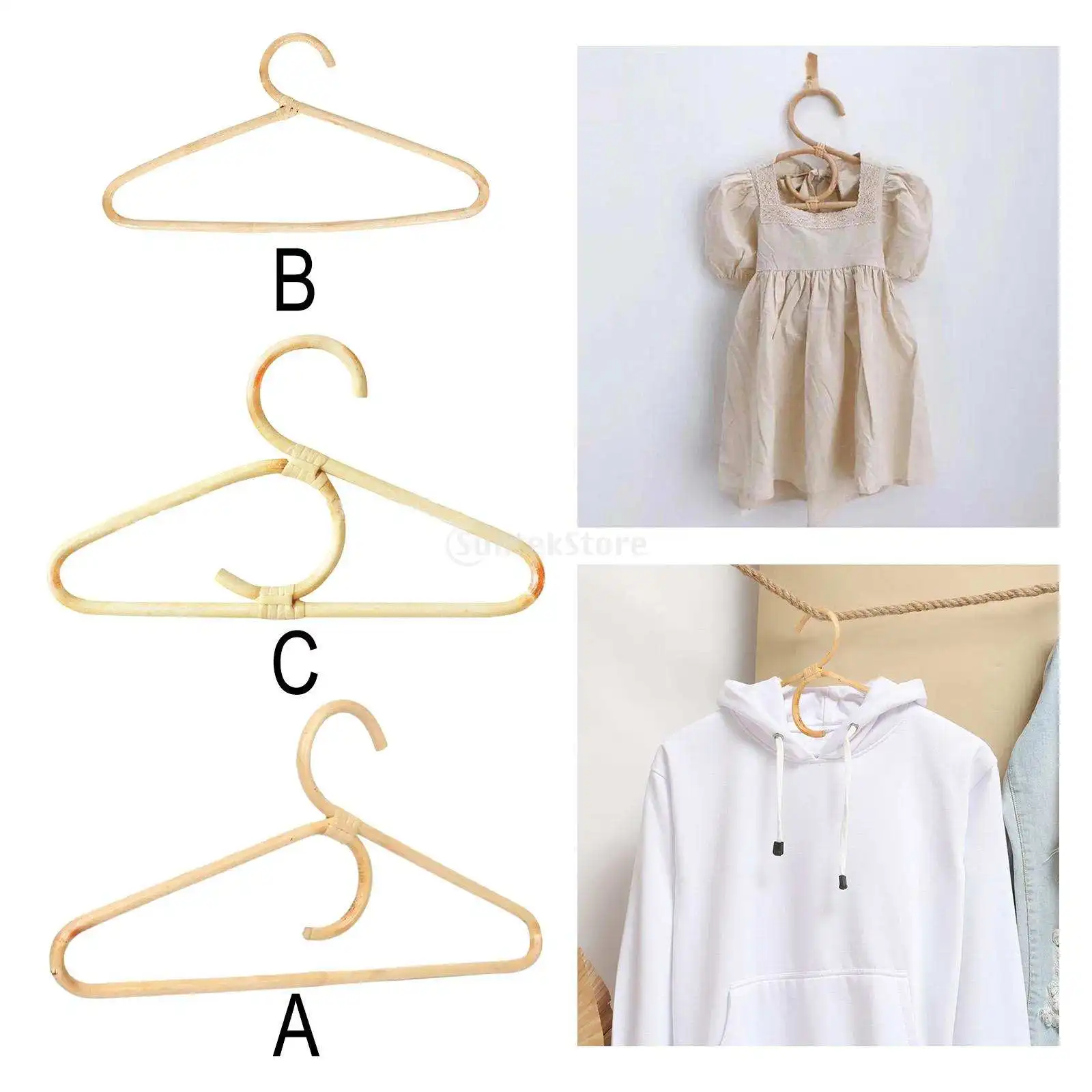 Rattan Clothes Hanger Kids Garments Adults Coast Scarf Girl Dress Tops Outfits Doll Pants Hanging Rack Holder for Home