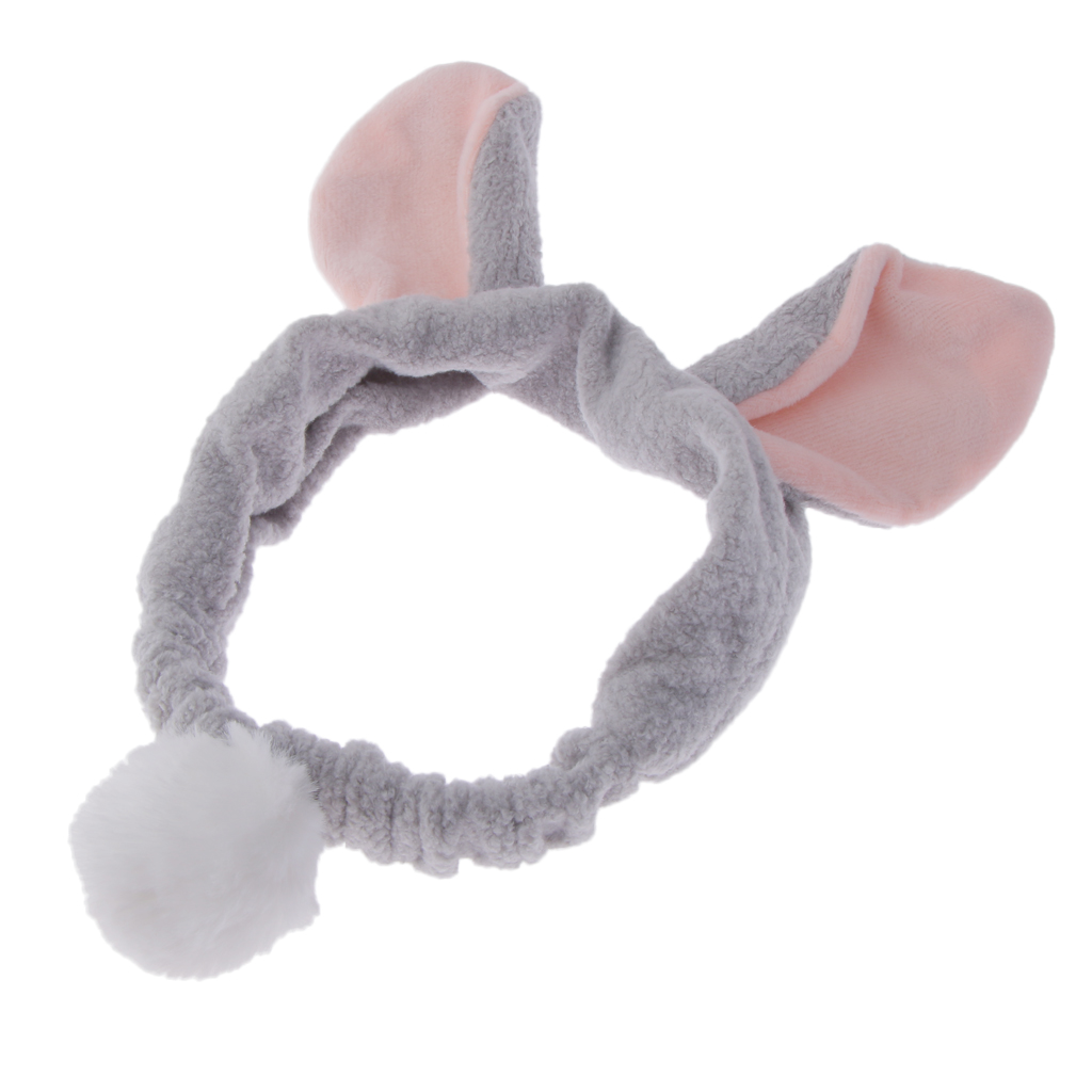Lovely Headband Rabbit Ears Cute  Tails Hair Band Soft Flocking Head Wrap Makeup Headwear