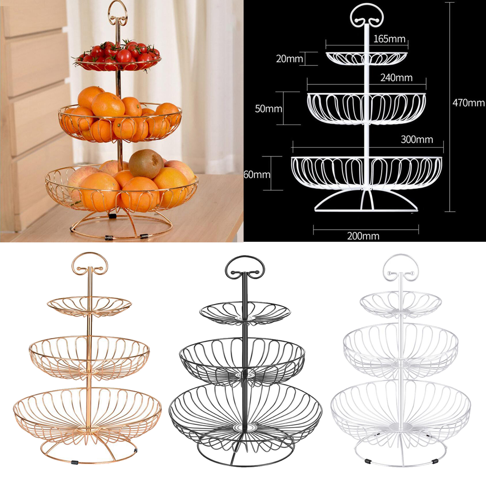 3Tier Metal Fruit Basket Kitchen Holder Rack Vegetable Bowl Storage Stand Dining