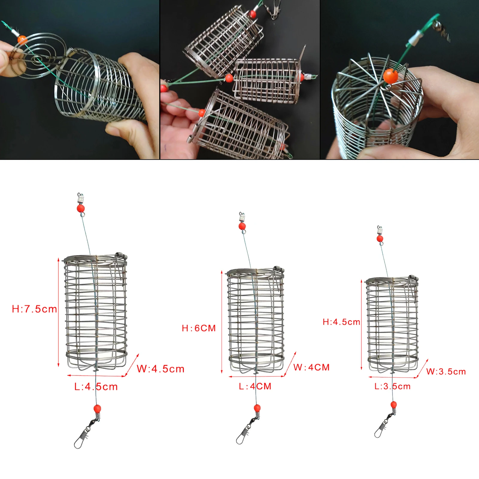 5x Solid Fishing Feeder Cage Trap Basket Container Carp  Lure Attracting Mesh Cages Fishing Tackles Snaps Accessories