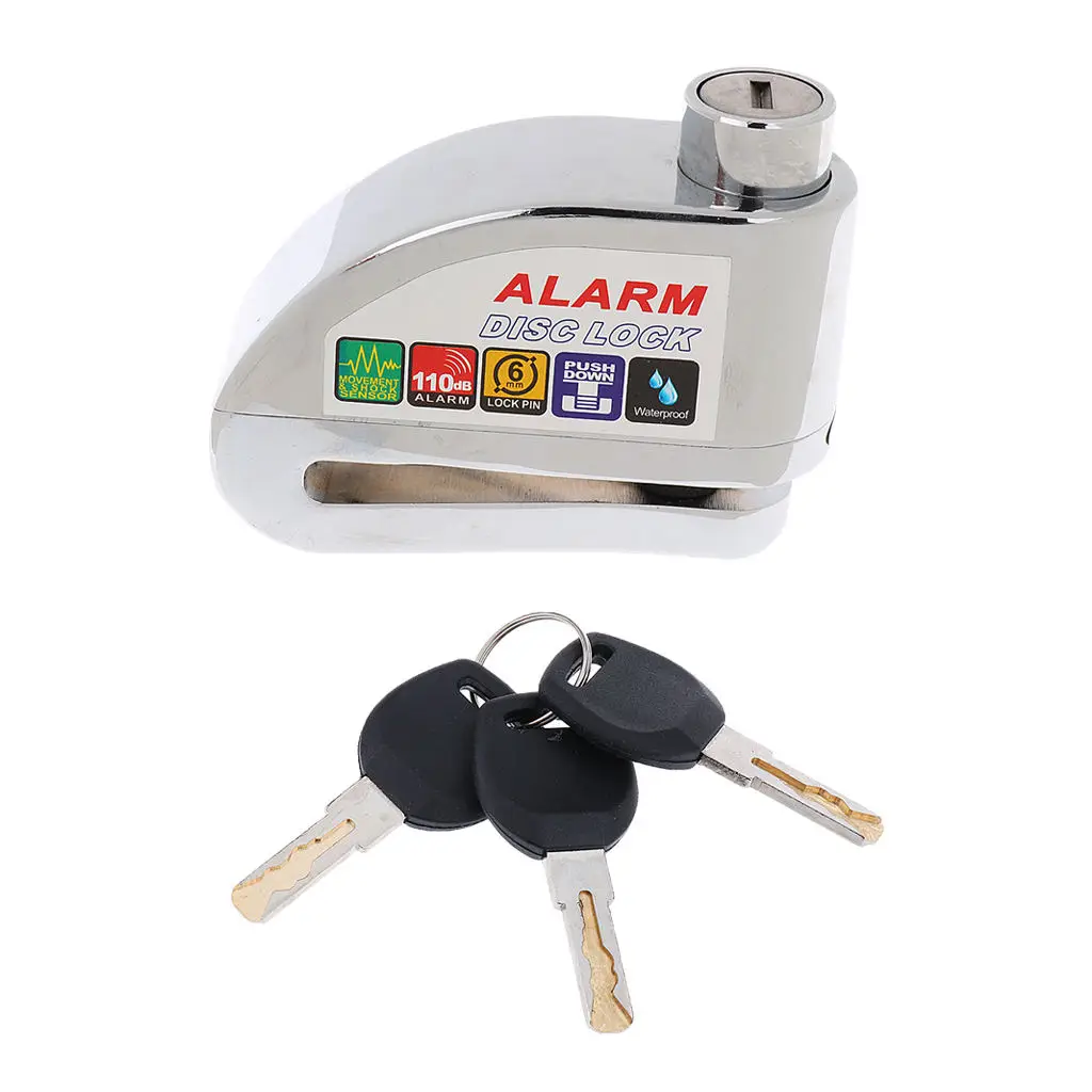 Security Motorcycle Scooter Dirt Bike Quality Disc Brake Alarm Lock Silver