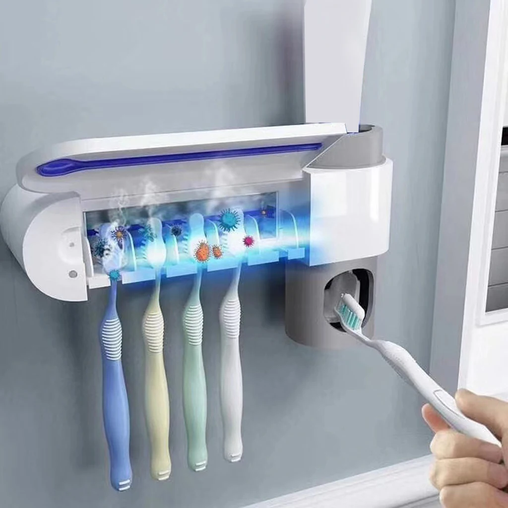 3in1 Wall Mount UV Light Sterilizer Toothbrush Holder W/Toothpaste Dispenser