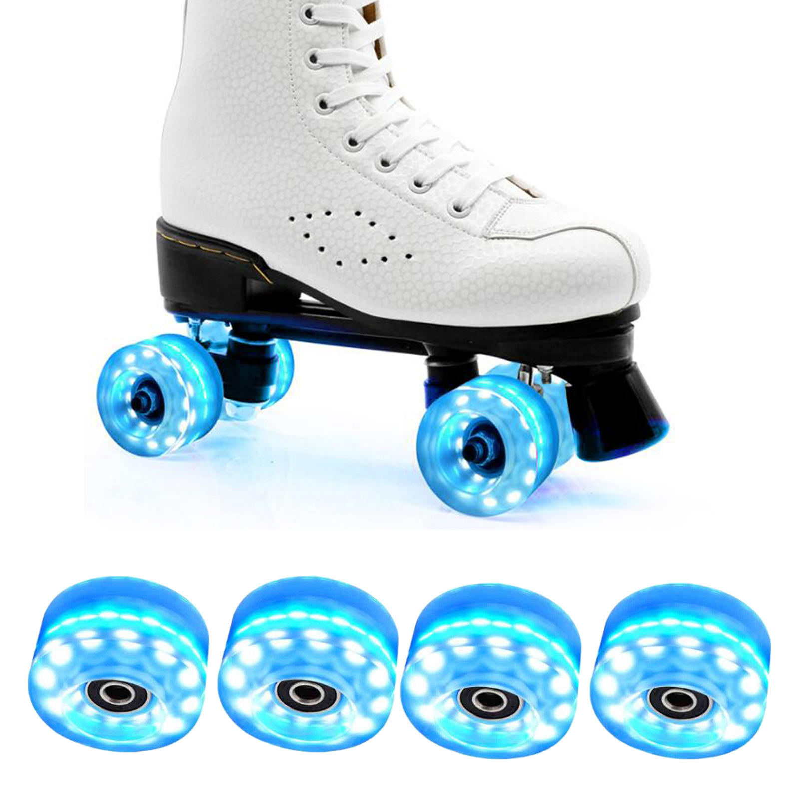 4PCS Light Up Quad Roller Skate Wheels 58mm x 32mm, Luminous Light Up Quad Roller Skateboard Wheels with Bearings Installed