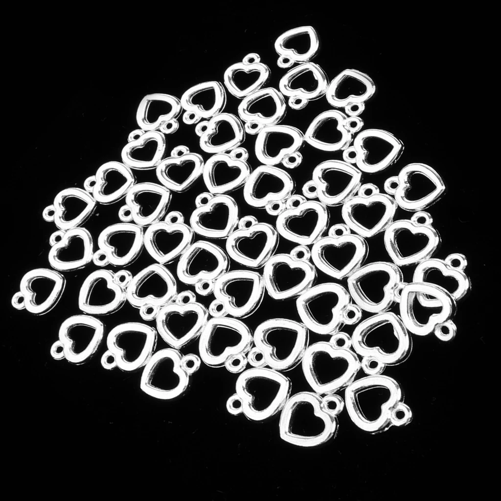 50pcs Hollow Heart Beads 12x10mm Small For Jewelry Making DIY Bracelet Craft