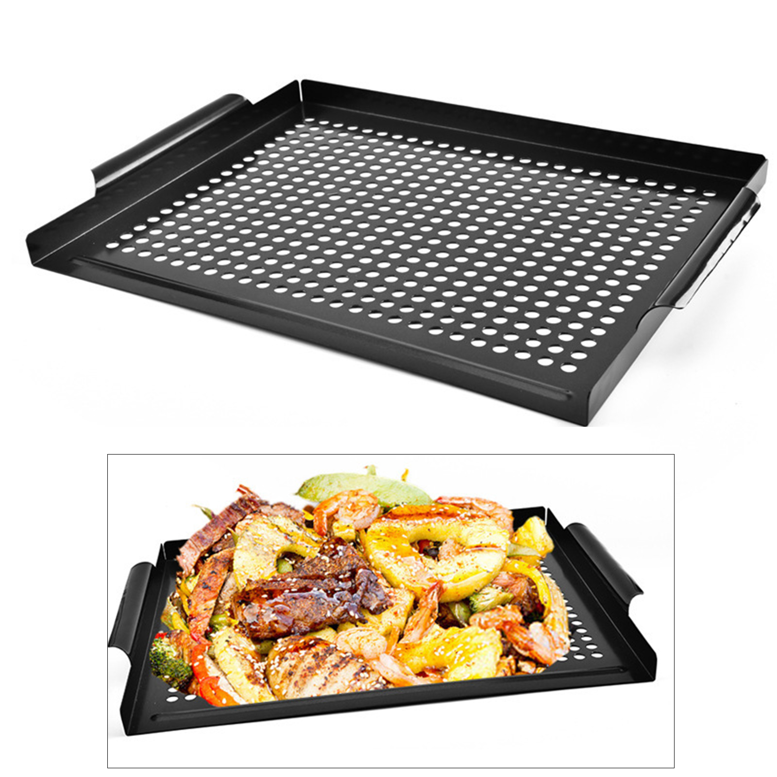 Large Baking Tray Oil Non-stick Baking Dish Seafood Bread Drip Oil Hole Bakeware BBQ Rectangle Kitchen Accessories