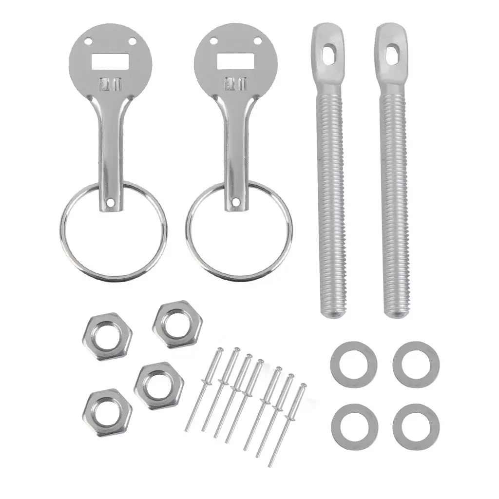 Set Of Racing Sport Car Alloy Bonnet Hood Pin Lock Down Kit Universal Silver