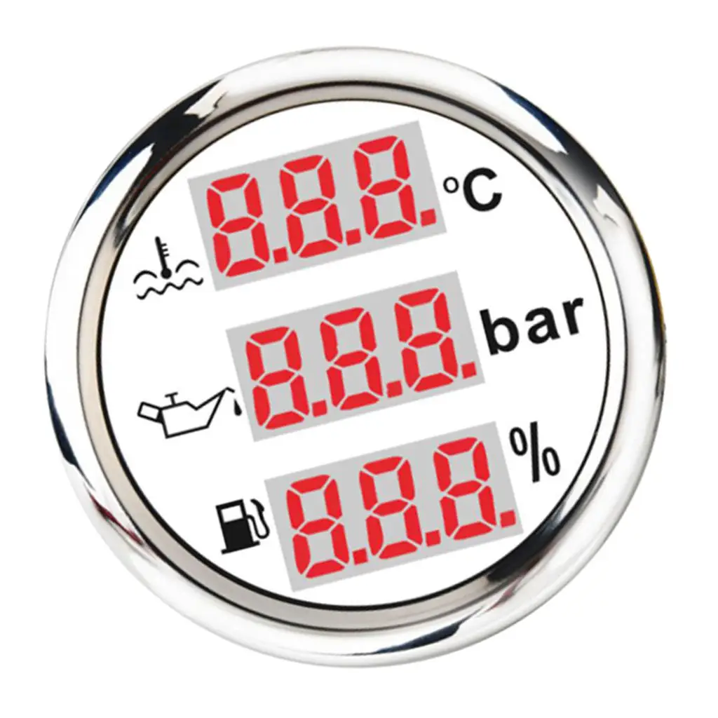 Multifunction Marine Water Temp Fuel Level Oil Pressure Gauge 52mm/2``