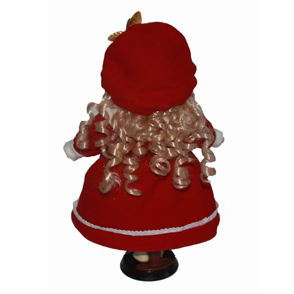 30cm Lifelike Porcelain Girl Doll in Red Plaid Dress, Hat with Stand Kit #2