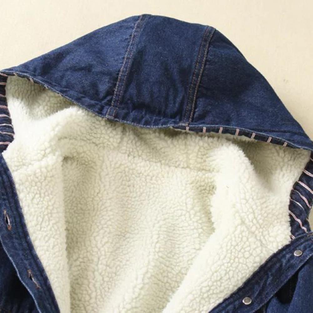 casaco denim atraente sólido manga longa velo feminino casaco com capuz para inverno