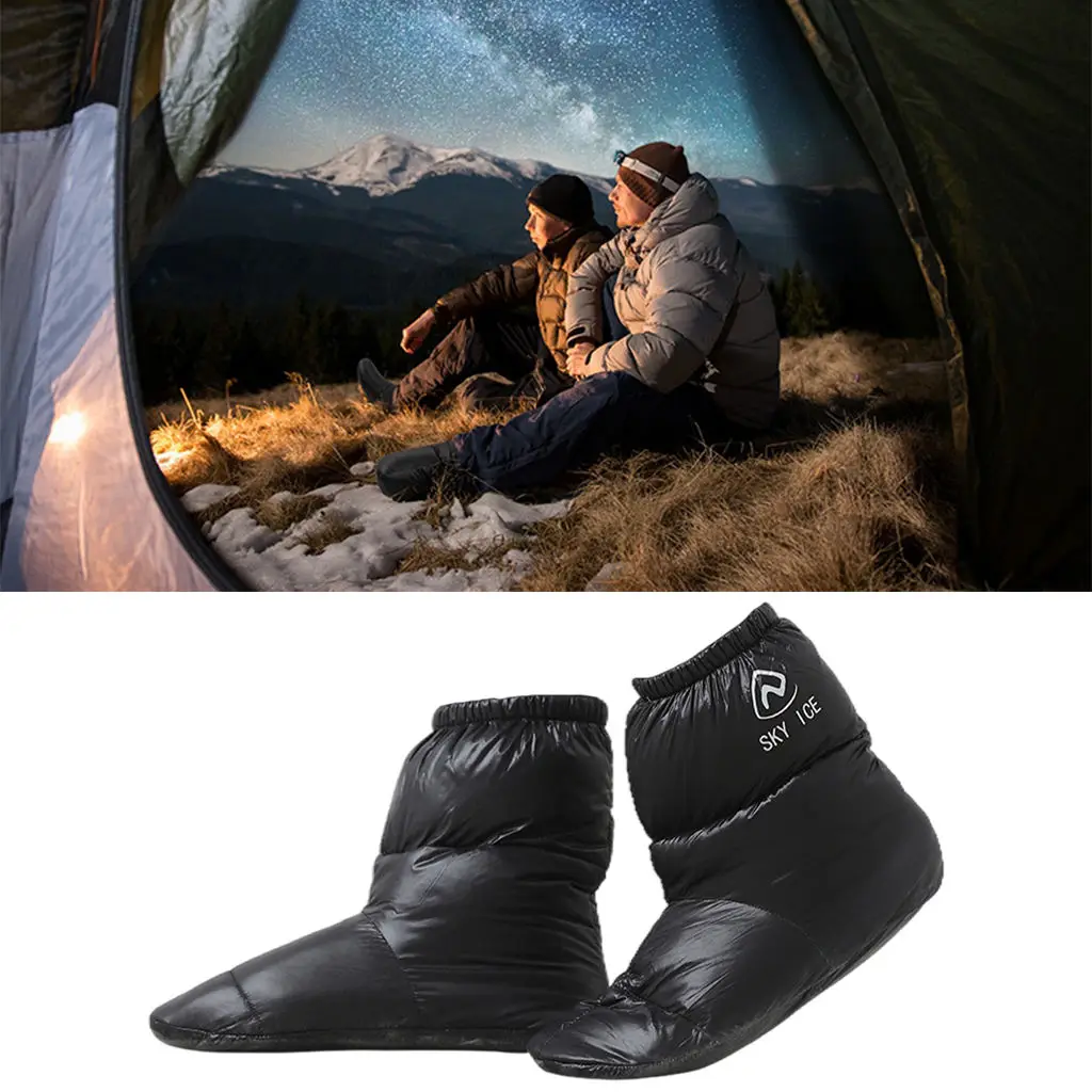Pair Duck Down Slippers Shoes Bootees Boots Footwear Camping Feet Cover Warmer , Anti Slip and Waterproof