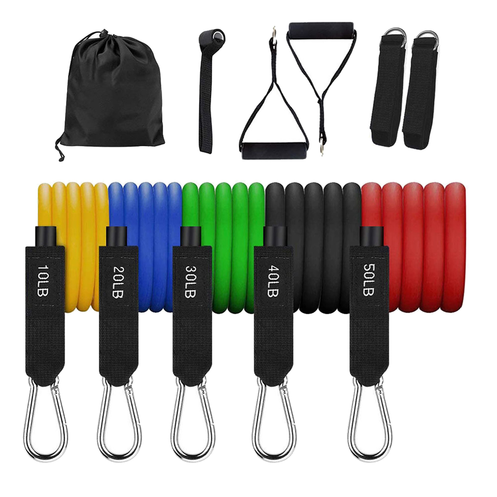 11Pcs Latex Fitness Resistance Bands Set Deluxe Tube Home Women Equipment