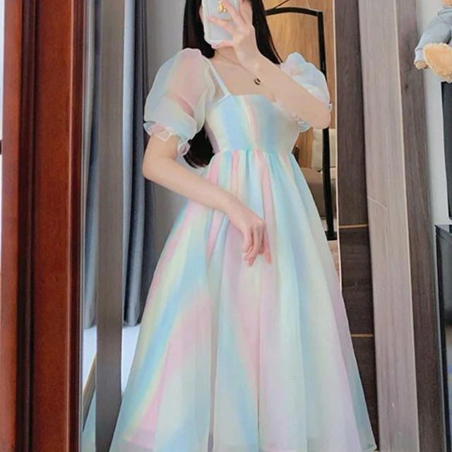 Buy Women Multicolor Rainbow Mesh Tiered Short Dress Online at Sassafras