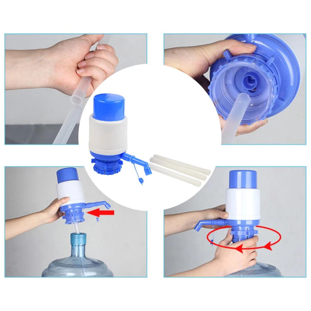 Universal Water Bottle Pump Hand Manual Drinking Fountain Dispenser w/ Inlet Hose Short Tube and Easy Operation